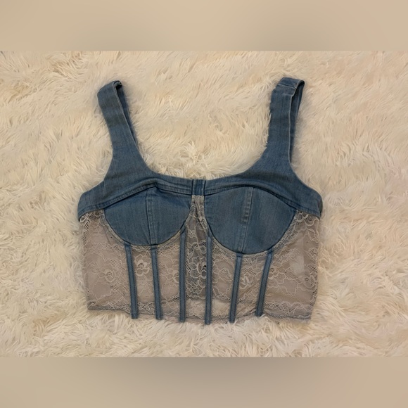 Fashion Nova Tops - Denim and Lace Crop Top